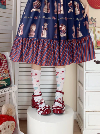 Crisscross Details, Decorative Heart & Discreet Snap Fastener PU Wine Red Mid-heel Shoes in Sweet Lolita