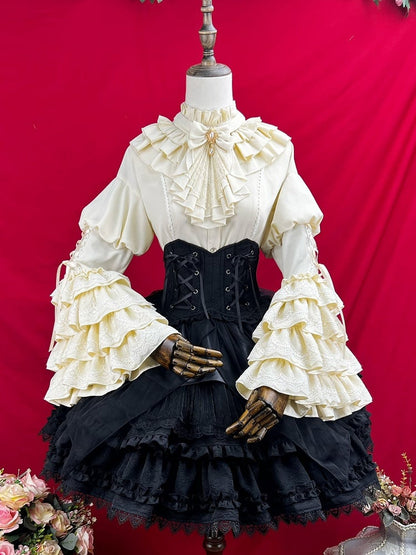 Black Kuro Gothic Lolita Handkerchief Overlay Jacquard Skirt