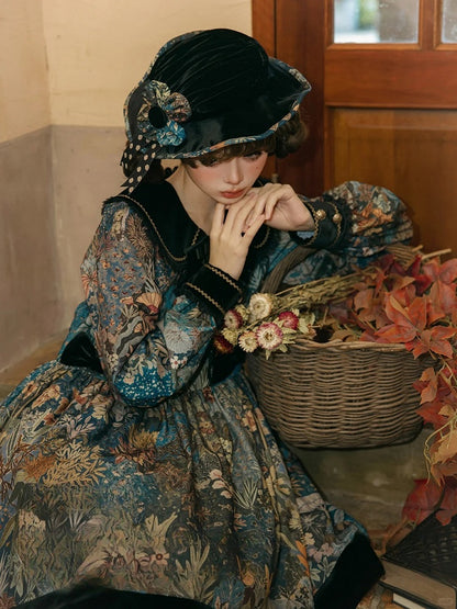 Black Lolita Hat with Colorful Flower Accent