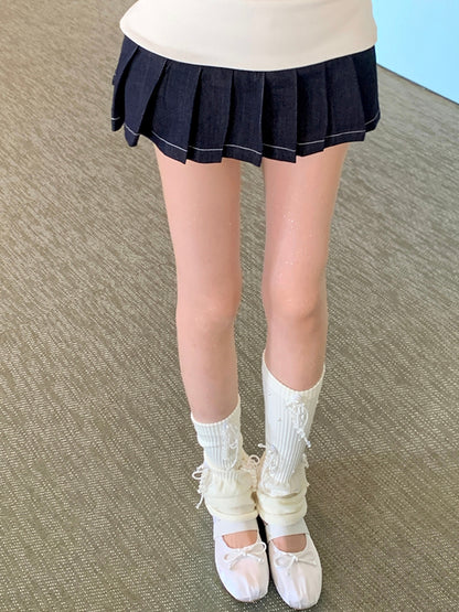 5 Color Options Beaded Details Rolled-Trim Leg Warmers