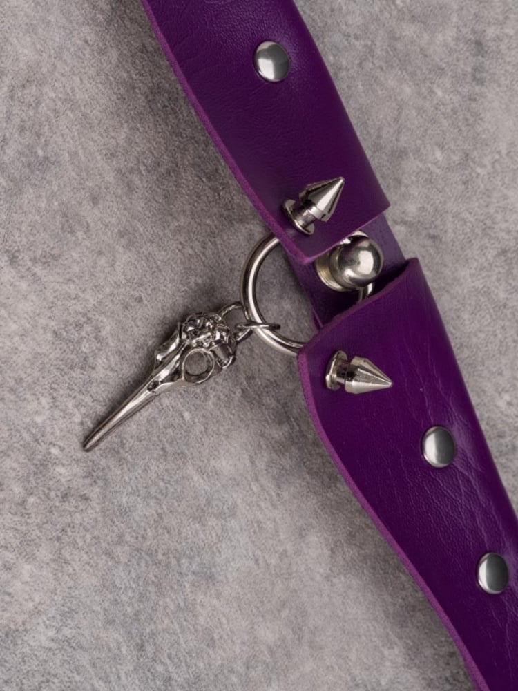 Purple Gothic Silver Bird Bone Pendant Studs Details Choker