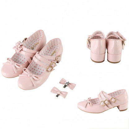 Pink Bow at Top Crisscross Design Lolita Shoes with Detachable Bowknots
