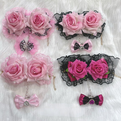 4 Options Floral Design Lace Trim Bracelet With Rhinestone Heart Decorated Bowknot Ring