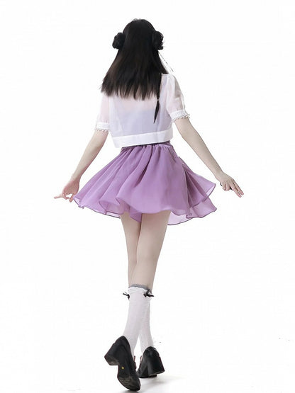 Purple Chiffon Spaghetti Strap Dress Long/Short Version