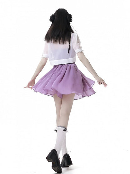 White Banded Collar Beaded Cuffs Cheongsam Style Knot Buttons Coverup