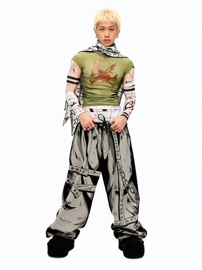 White Star Asymmetrical Hem Distressed Scarf