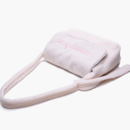 Bright White Letter Embroidered Fuzzy Tote Bag In Kawaii Style- Perfect For Fall And Winter