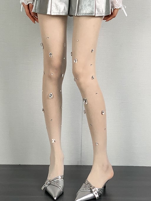 Nude/Black Y2K Rhinestone Sheer Tights
