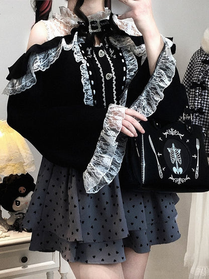 Dark Sweetness Tiered Skirt: Jirai Kei High Waist with Heart Polka Dot Pattern