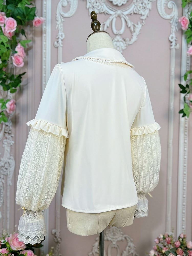 Apricot Peter Pan Collar Vintage Shirt Long Bollon Sleeves Top