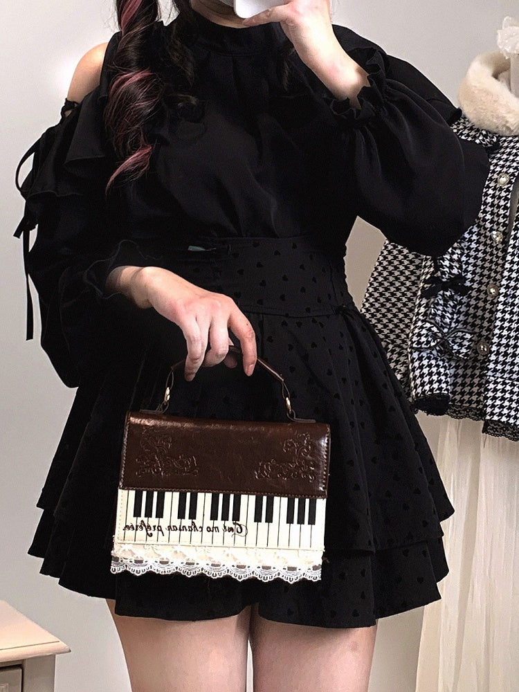 Dark Sweetness Tiered Skirt: Jirai Kei High Waist with Heart Polka Dot Pattern