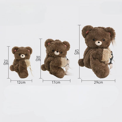 Brown Bear Plush Backpack/Crossbody Bag + Red Apple Hat + Red Apple Backpack Keychian Middle/Large Size