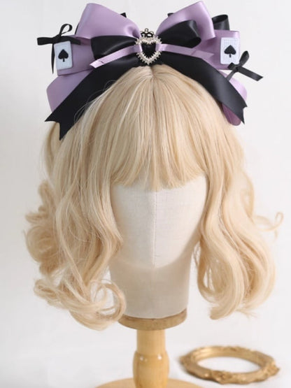 Gorgeous Lolita Black And Purple 3D Bowknot KC With Poker Card Decorations