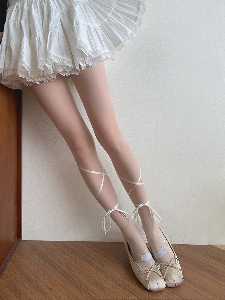 White Self-tie Straps Semi-sheer Lolita Tights