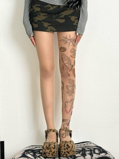 Nude Heart And Thorns Print Tights