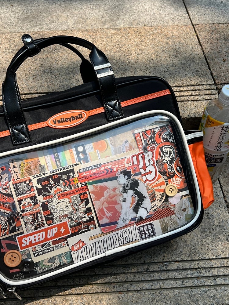 Black & Orange Ita Bag with Volleyball Design Charm