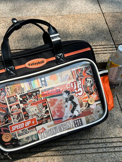 Black & Orange Ita Bag with Volleyball Design Charm