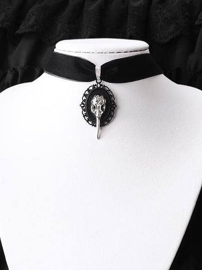 Bird Skull Gothic Black Velvet Choker