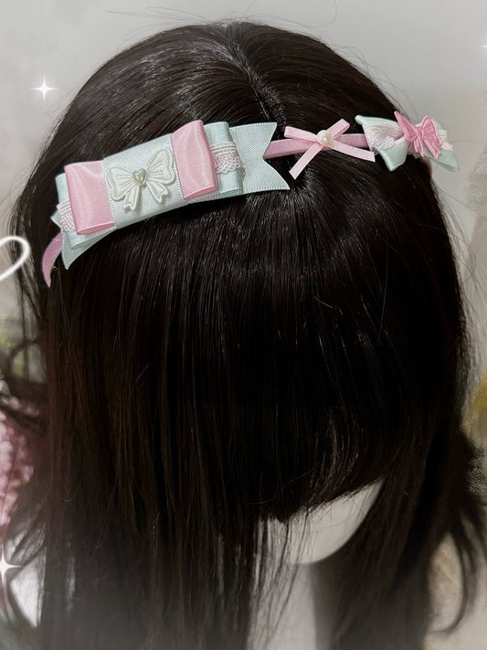 Yellow&Pink/Pink&Green Beaded Decorated Bowknot Details KC