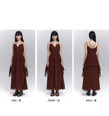 Dark Red Elastic Waist Ankle Length Skirt