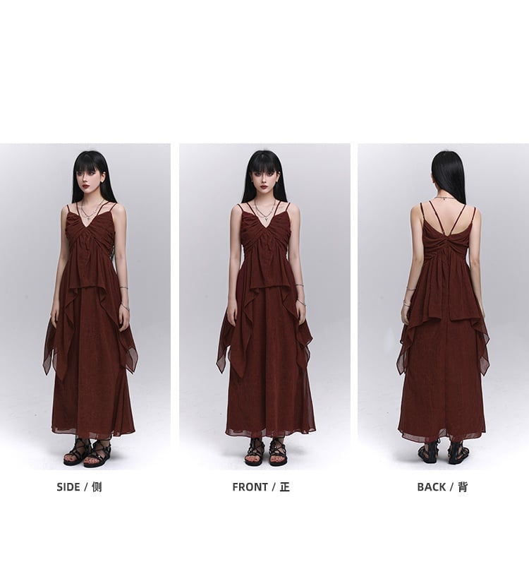 Dark Red V-neck Handkerchief Hem Cami Top