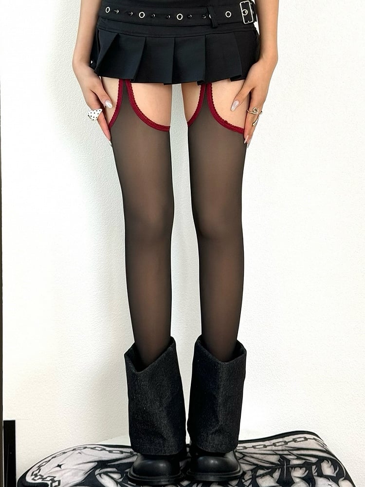 Black&Red/Black Semi-sheer Suspender Stockings