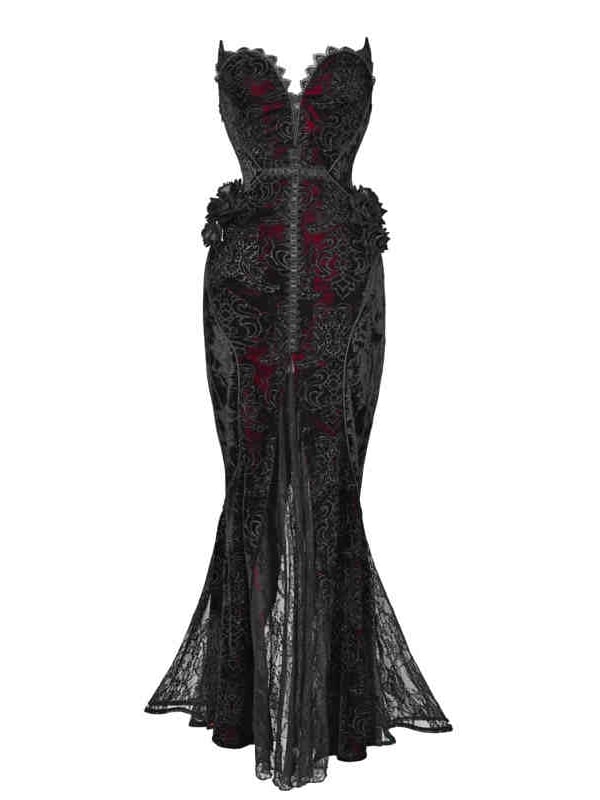 Romantic Goth Deep V-neck Sweetheart Neckline Vampire Mermaid Dress