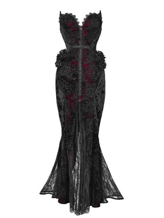 Romantic Goth Deep V-neck Sweetheart Neckline Vampire Mermaid Dress