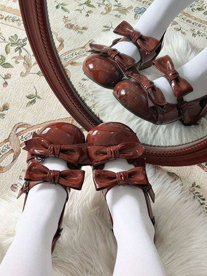 Brown Bow Accents Point Toe Sweet Lolita Block Heels