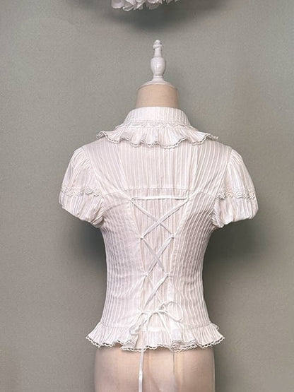 White Peter Pan Collar Short Puff Sleeves Blouse