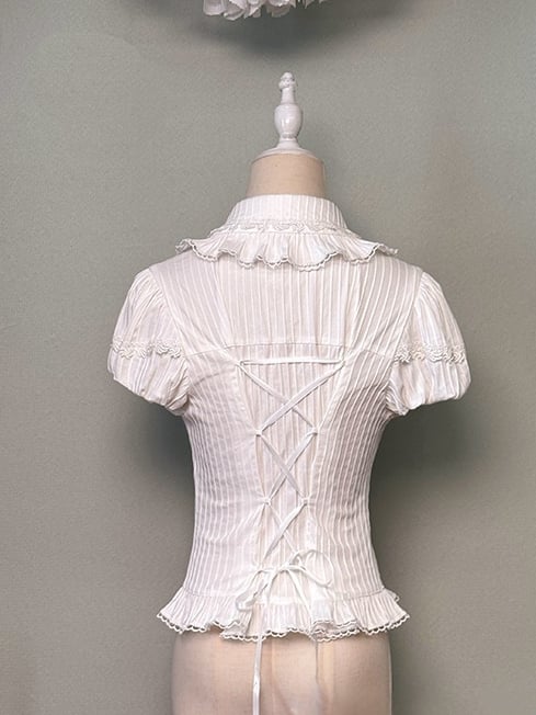 White Peter Pan Collar Short Puff Sleeves Blouse