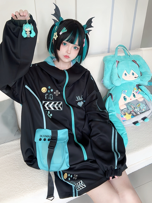 Black and Blue Futuristic Techwear Cyberpunk Hooded Jacket