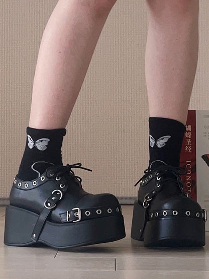 Punk Black Buckle Straps Gothic Platforms