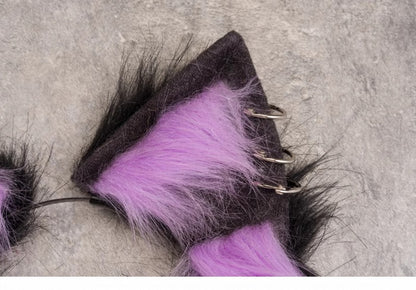Gothic Black and Purple Kitty Ears KC with Cross Chains