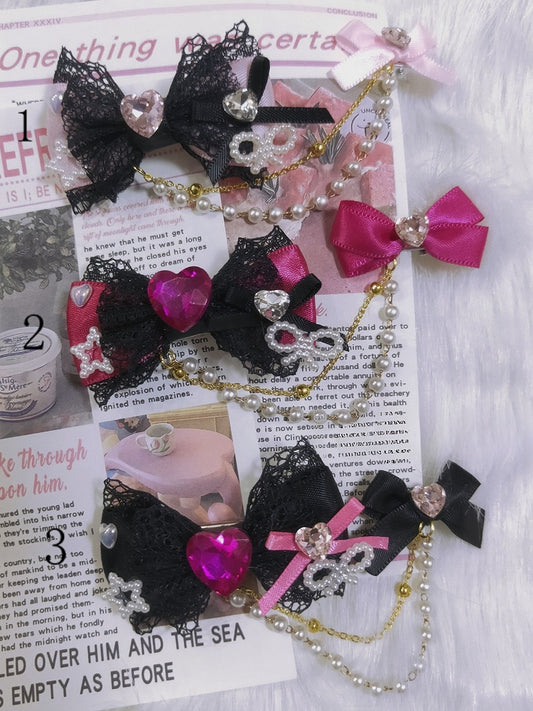 3 Options Two Heart Decorated Bead Chain Bowknot Rings