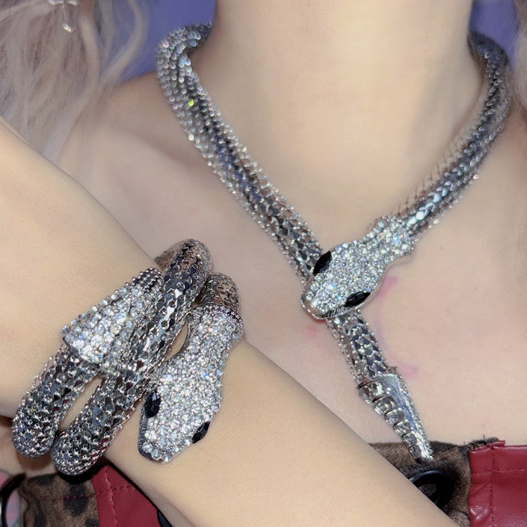 Silver Snake Design Bangle With Necklace Set