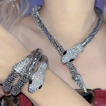 Silver Snake Design Bangle With Necklace Set