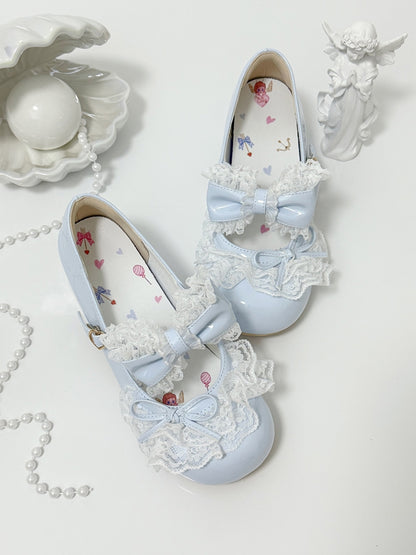 Blue Bowknot Details Lace Trim Round Toe Lolita Shoes