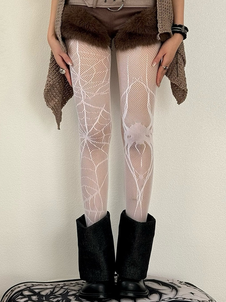 Black Gothic Spider And Spiderweb Pattern Tights