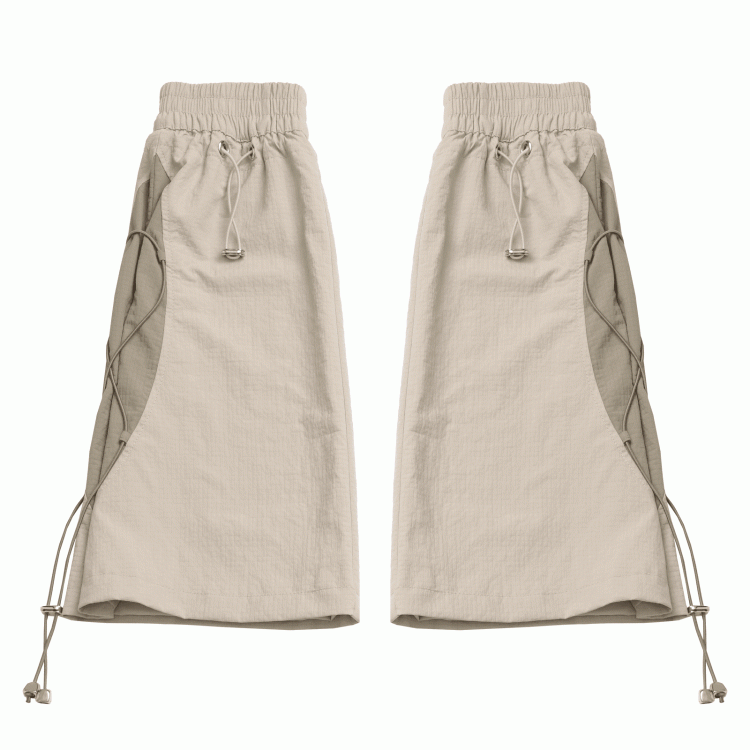 Khaki Drawstring Cuffs Techwear Leg Warmers