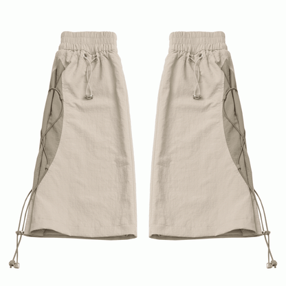 Khaki Drawstring Cuffs Techwear Leg Warmers