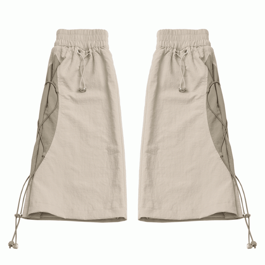 Khaki Drawstring Cuffs Techwear Leg Warmers