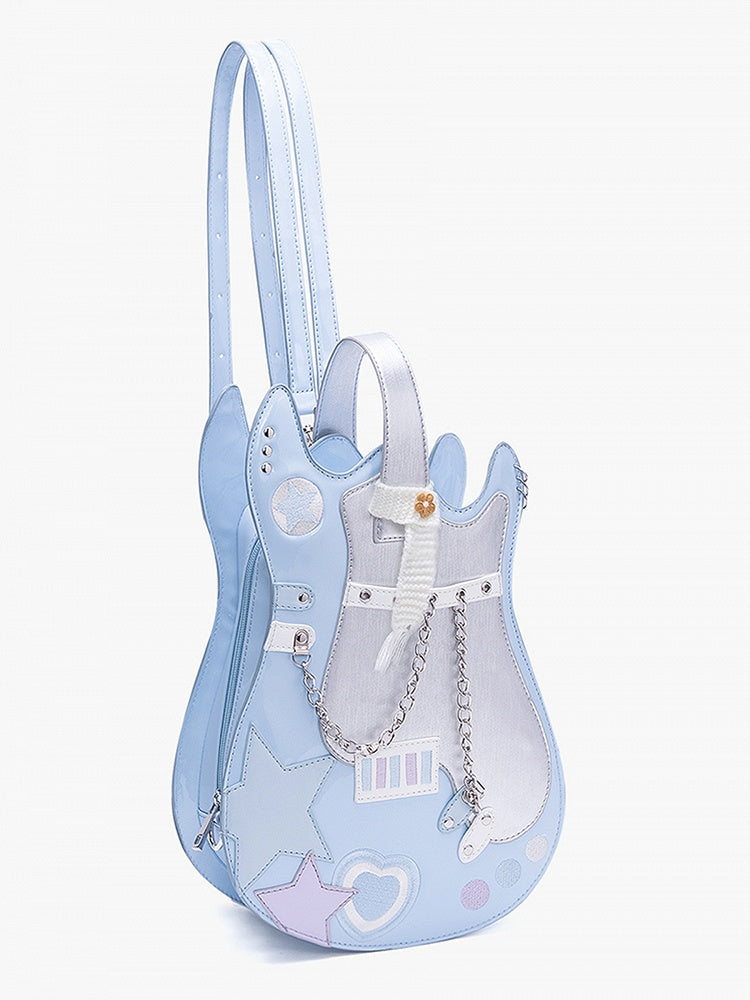 Blue & Silver Star Design Sweetheart Embroidered Guitar-shaped Bag