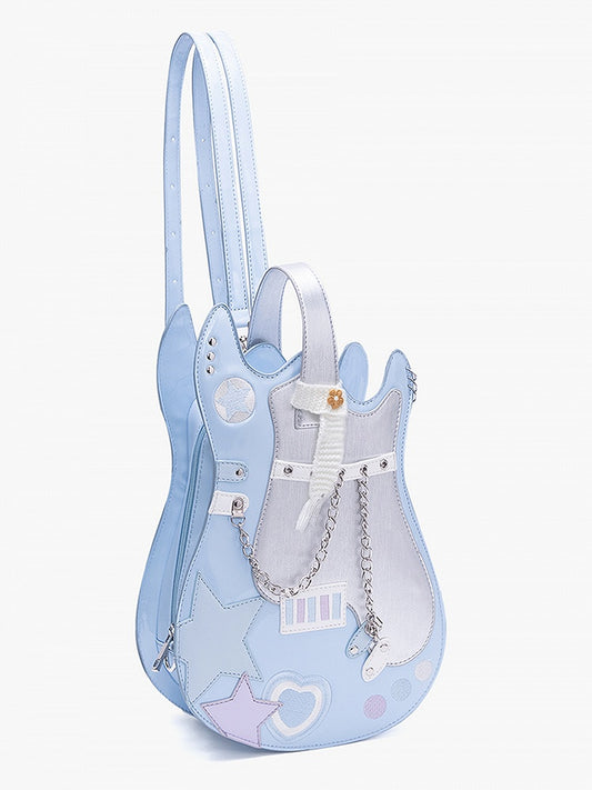 Blue & Silver Star Design Sweetheart Embroidered Guitar-shaped Bag