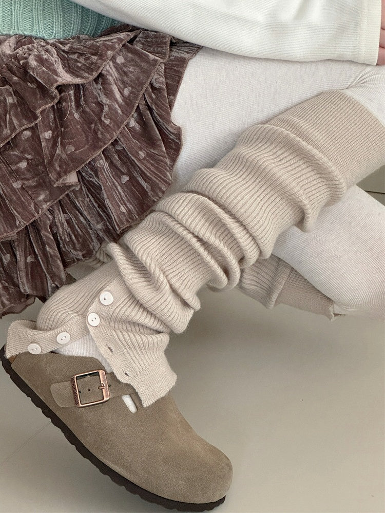 White/Camel/Pink/Yellow/Coffee/Black/Grey Y2K Button Split Leg Warmers