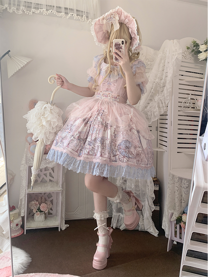 Pink Detachable Bowknot Lily of the Valley Embroidery High Block Heel Platform Mary Janes