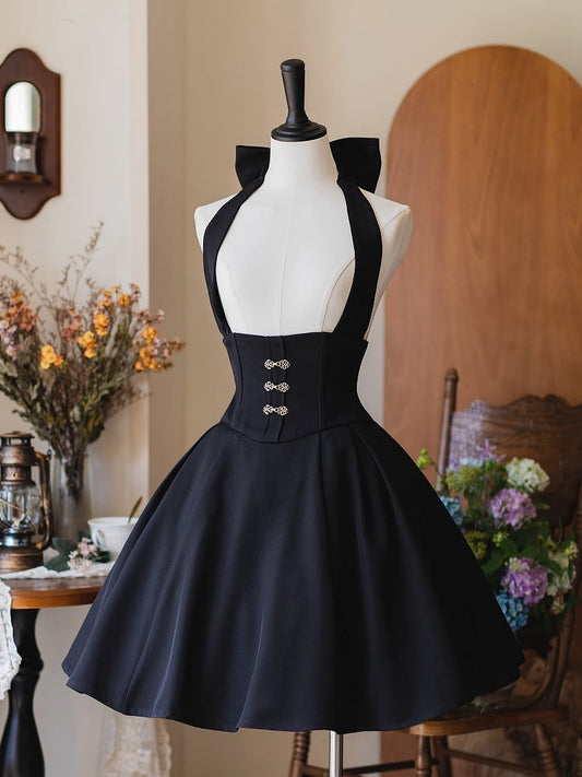 Clearance-Size XXL for Waist 86-94CM Vintage Fashion Black Short Version Boned Corset Belt High Waist Skirt with Detachable Halter Strap