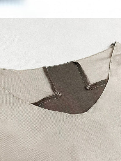 Apricot Cross Design Asymmetrical Neckline Long Sleeves Top