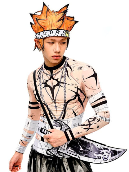 Gray Cartoon Lightning  Knife-Shaped PU Crossbody