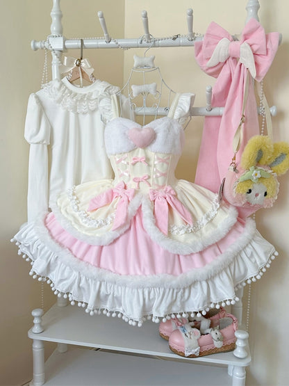 Plush Trimming Yellow Sweet Lolita Dress for Autumn and Winter